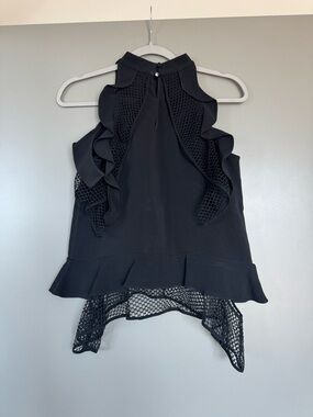 Jonathan Simkhai Women's Black Ruffle Halter Top with Mesh Panels
